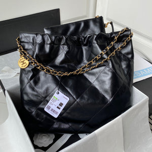 Chanel 22 Handbag AS3261 Shiny Calfskin Gold-Tone Metal Black Logo White - Default Title - View 2