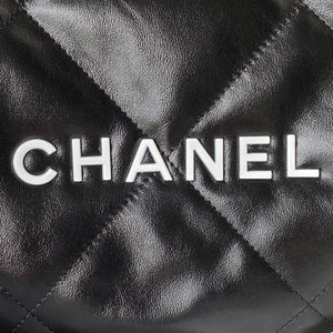 Chanel 22 Handbag AS3261 Shiny Calfskin Gold-Tone Metal Black Logo White - Default Title - View 3