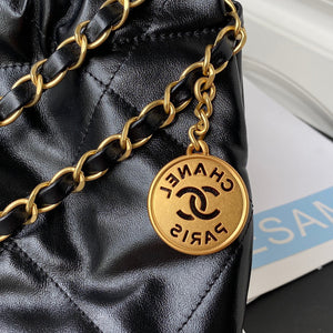 Chanel 22 Handbag AS3261 Shiny Calfskin Gold-Tone Metal Black Logo White - Default Title - View 4