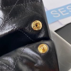 Chanel 22 Handbag AS3261 Shiny Calfskin Gold-Tone Metal Black Logo White - Default Title - View 7
