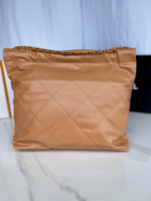 Chanel 22 Handbag AS3261 Shiny Calfskin Gold-Tone Metal Camel - Default Title - View 2