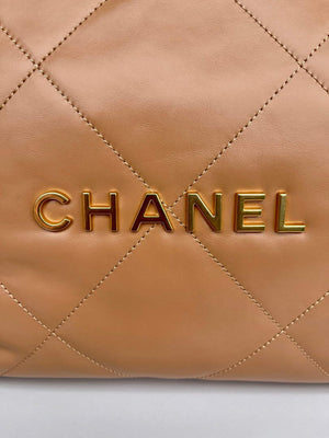 Chanel 22 Handbag AS3261 Shiny Calfskin Gold-Tone Metal Camel - Default Title - View 5