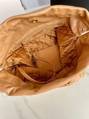 Chanel 22 Handbag AS3261 Shiny Calfskin Gold-Tone Metal Camel - Default Title - View 7