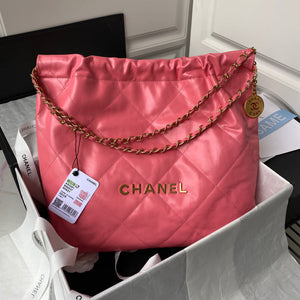 Chanel 22 Handbag AS3261 Shiny Calfskin Gold-Tone Metal Coral Pink - Default Title - View 1
