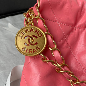 Chanel 22 Handbag AS3261 Shiny Calfskin Gold-Tone Metal Coral Pink - Default Title - View 3