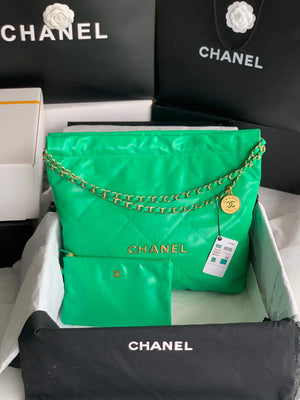Chanel 22 Handbag AS3261 Shiny Calfskin Gold-Tone Metal Green - Default Title - View 2