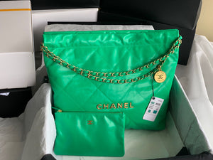 Chanel 22 Handbag AS3261 Shiny Calfskin Gold-Tone Metal Green - Default Title - View 1