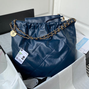 Chanel 22 Handbag AS3261 Shiny Calfskin Gold-Tone Metal Navy Blue - Default Title - View 2