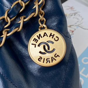 Chanel 22 Handbag AS3261 Shiny Calfskin Gold-Tone Metal Navy Blue - Default Title - View 4