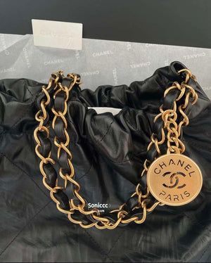 Chanel 22 Handbag AS3261 Wrinkled Calfskin leather Black Gold - Default Title - View 7