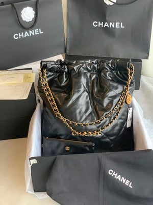 Chanel 22 Large Handbag Shiny Calfskin Gold-Tone Meta AS3262 Black - Default Title - View 2