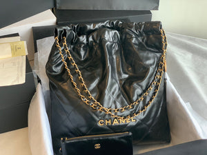 Chanel 22 Large Handbag Shiny Calfskin Gold-Tone Meta AS3262 Black - Default Title - View 1