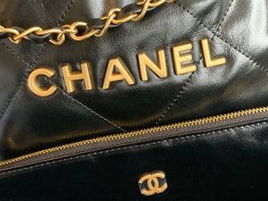 Chanel 22 Large Handbag Shiny Calfskin Gold-Tone Meta AS3262 Black - Default Title - View 3