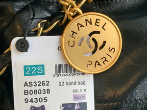 Chanel 22 Large Handbag Shiny Calfskin Gold-Tone Meta AS3262 Black - Default Title - View 4