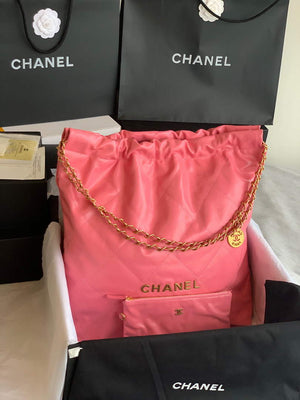 Chanel 22 Large Handbag Shiny Calfskin Gold-Tone Metal AS3262 Coral Pink - Default Title - View 1