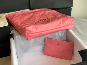 Chanel 22 Large Handbag Shiny Calfskin Gold-Tone Metal AS3262 Coral Pink - Default Title - View 6