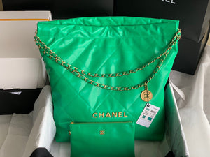 Chanel 22 Large Handbag Shiny Calfskin Gold-Tone Metal AS3262 Green - Default Title - View 2