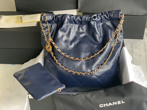 Chanel 22 Large Handbag Shiny Calfskin Gold-Tone Metal AS3262 Navy Blue - Default Title - View 5