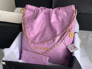 Chanel 22 Large Handbag Shiny Calfskin Gold-Tone Metal AS3262 Purple - Default Title - View 1