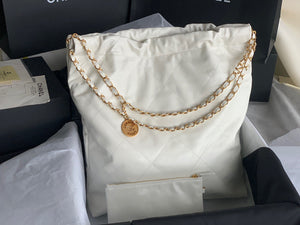 Chanel 22 Large Handbag Shiny Calfskin Gold-Tone Metal AS3262 White - Default Title - View 4