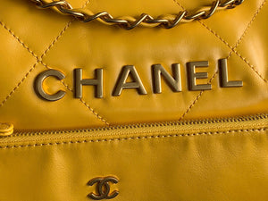 Chanel 22 Large Handbag Shiny Calfskin Gold-Tone Metal AS3262 Yellow - Default Title - View 3