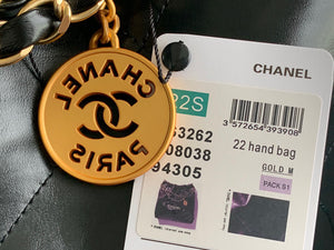Chanel 22 Large Handbag Shiny Calfskin Lacquered Metal AS3262 Black Logo White - Default Title - View 4