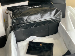 Chanel 22 Large Handbag Shiny Calfskin Lacquered Metal AS3262 Black Logo White - Default Title - View 6
