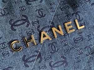 Chanel 22 Handbag Gold-Tone Metal Canvas AS3260 Blue denim - Default Title - View 4