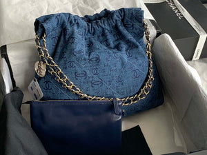 Chanel 22 Handbag Gold-Tone Metal Canvas AS3260 Blue denim - Default Title - View 5