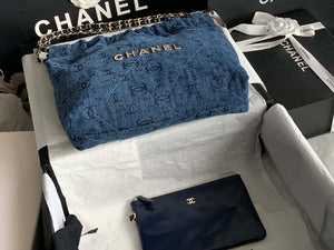 Chanel 22 Handbag Gold-Tone Metal Canvas AS3260 Blue denim - Default Title - View 6