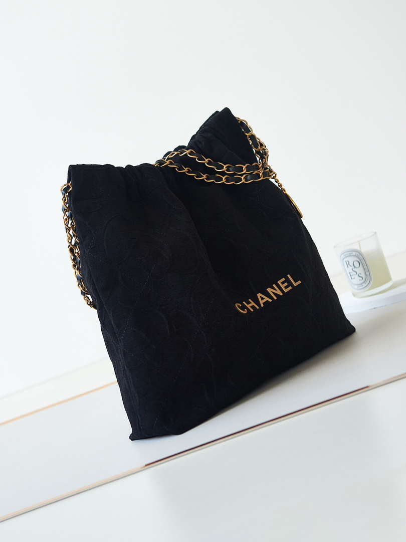 Chanel 22 Handbag Shiny AS3261 Black Velvet Gold - Default Title - View 2