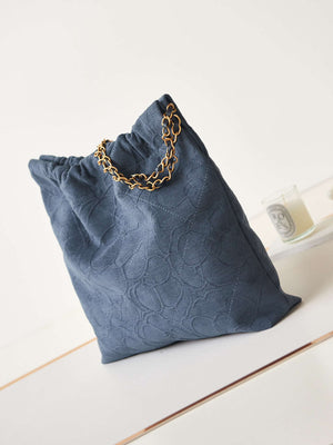 Chanel 22 Handbag Shiny AS3261 Navy Blue Velvet Gold - Default Title - View 4