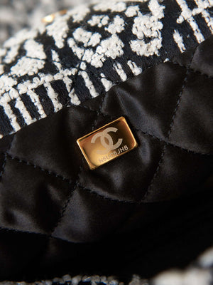 Chanel 22 Handbag Shiny AS3261 White & Black Velvet Gold - Default Title - View 9