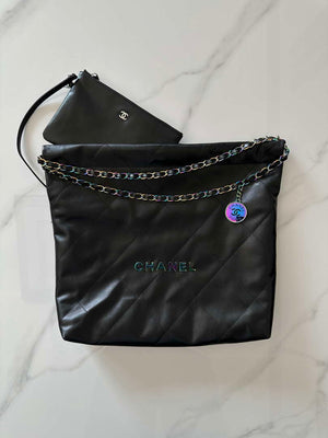 Chanel 22 Handbag Shiny Black Calfskin AS3261 with Symphony Hardware - Default Title - View 1