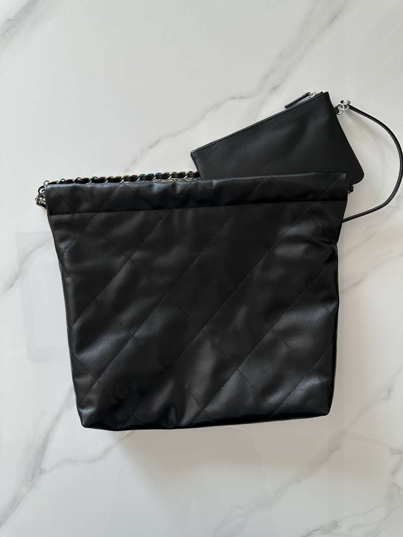 Chanel 22 Handbag Shiny Black Calfskin AS3261 with Symphony Hardware - Default Title - View 2