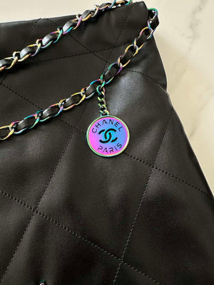 Chanel 22 Handbag Shiny Black Calfskin AS3261 with Symphony Hardware - Default Title - View 4
