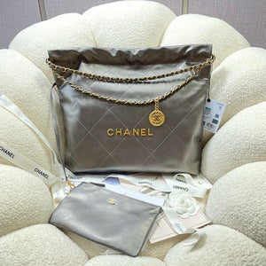 Chanel 22 Handbag Shiny Calfskin AS3261 Gray Silver - Default Title - View 1
