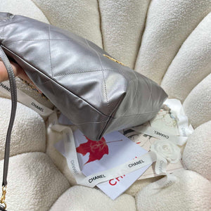 Chanel 22 Handbag Shiny Calfskin AS3261 Gray Silver - Default Title - View 3