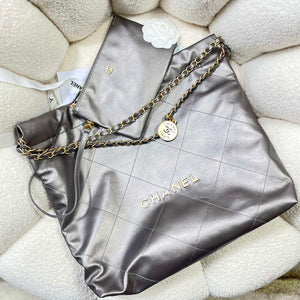 Chanel 22 Handbag Shiny Calfskin AS3261 Gray Silver - Default Title - View 4