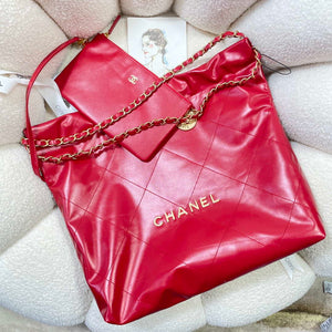 Chanel 22 Handbag Shiny Calfskin AS3261 Red - Default Title - View 4