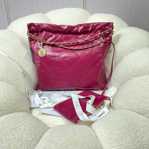 Chanel 22 Handbag Shiny Calfskin AS3261 Rose Red - Default Title - View 2