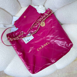 Chanel 22 Handbag Shiny Calfskin AS3261 Rose Red - Default Title - View 4