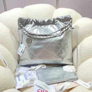 Chanel 22 Handbag Shiny Calfskin AS3261 Silver - Default Title - View 2