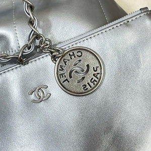 Chanel 22 Handbag Shiny Calfskin AS3261 Silver - Default Title - View 6