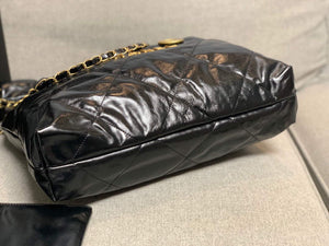Chanel 22 Handbag Shiny Calfskin Gold AS3261 Black - Default Title - View 6