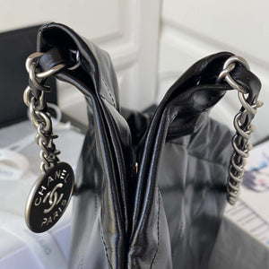 Chanel 22 Handbag Shiny Calfskin Gold AS3261 Black with Silver Logo - Default Title - View 6