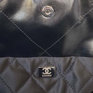 Chanel 22 Handbag Shiny Calfskin Gold AS3261 Black with Silver Logo - Default Title - View 8