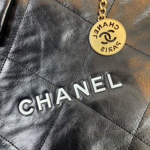 Chanel 22 Handbag Shiny Calfskin Gold AS3261 Black with white logo - Default Title - View 6