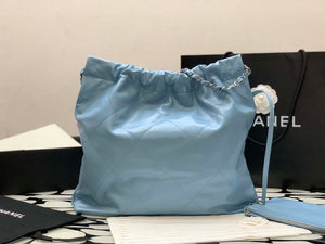 Chanel 22 Handbag Shiny Calfskin Gold AS3261 Light Blue Silver - Default Title - View 6