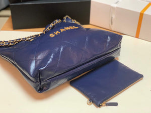 Chanel 22 Handbag Shiny Calfskin Gold AS3261 Navy Blue - Default Title - View 6